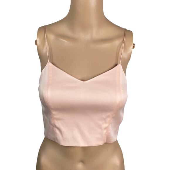 Alice + Olivia Peach Pink Silk Satin V-neck Cropped Camisole SZ XS - Picture 1 of 8